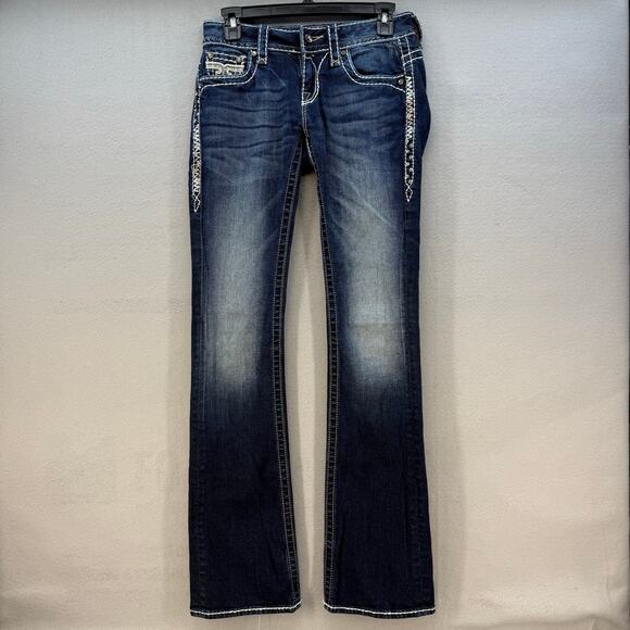 Rock Revival Jeans Womens 26 (2) Dark Blue Jen Bootcut Western Preppy Bling EUC - Picture 1 of 16